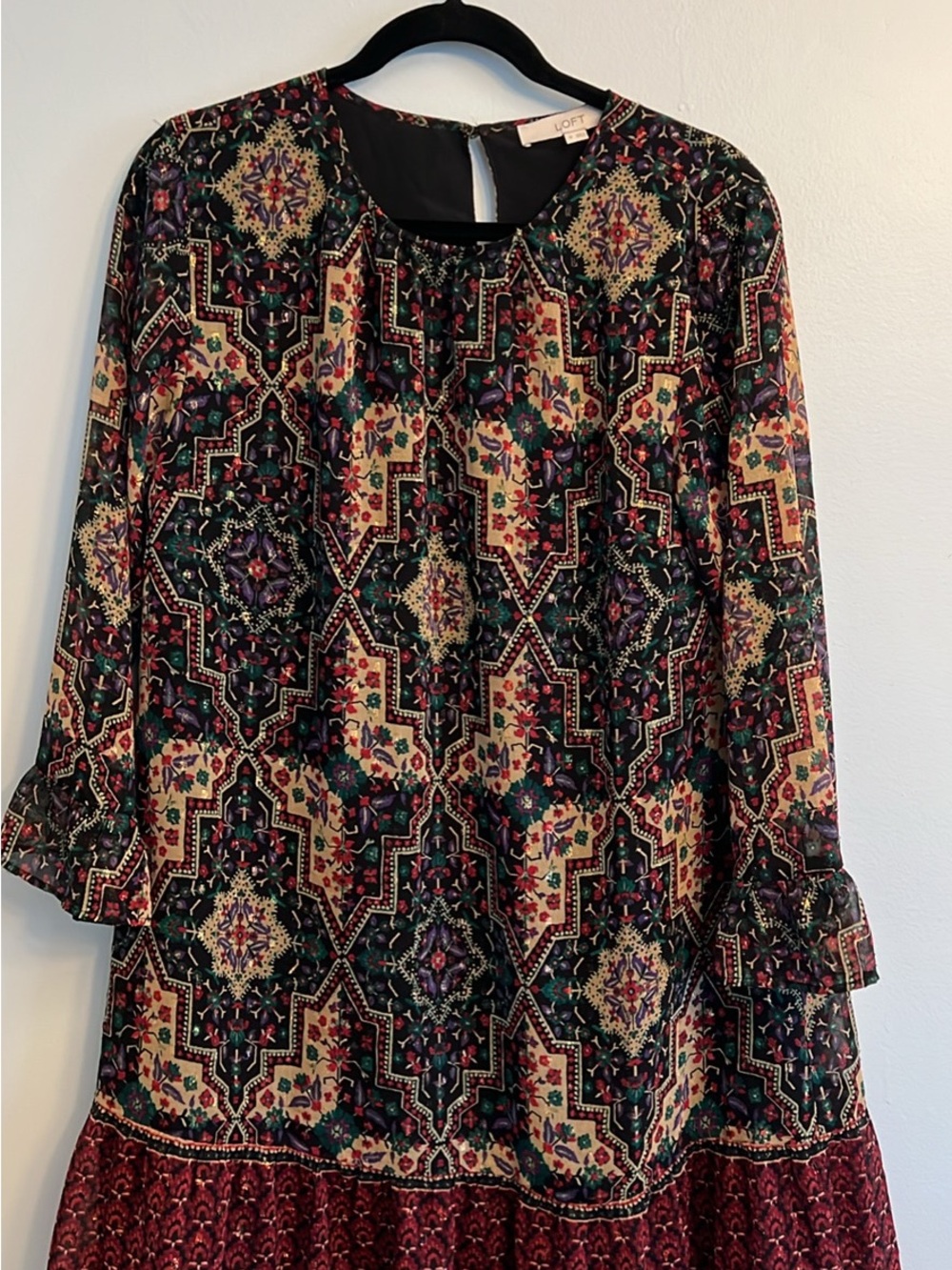 LOFT Multicolor Geometric Floral Tunic - Black, Cream & Burgundy